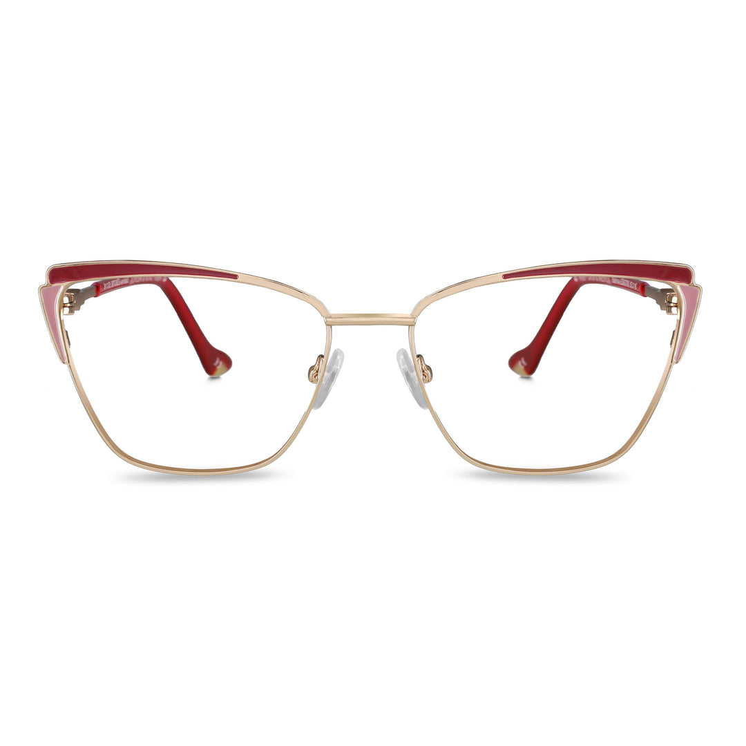 Eyeglasses metálicos agate pattern color gold and red for women round face large. frames and lenses optical por mayor, optical wholesale lenses sustainables Bonoboss #color_rojo