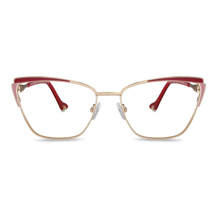 Eyeglasses metálicos agate pattern color gold and red for women round face large. frames and lenses optical por mayor, optical wholesale lenses sustainables Bonoboss #color_rojo