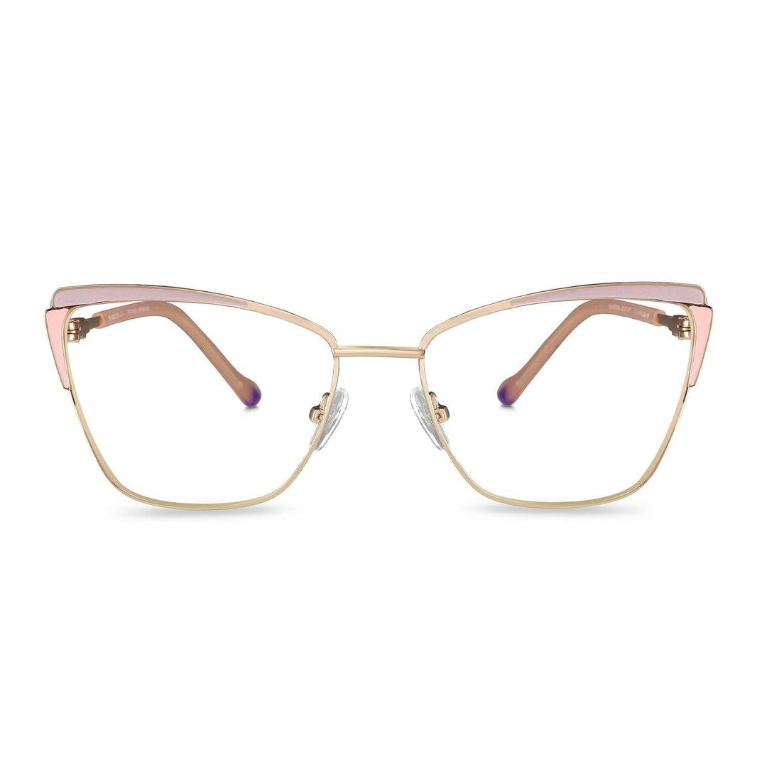 Eyeglasses metálicos agate pattern color gold and pink for women round face large. frames and lenses optical por mayor, optical wholesale lenses sustainables front view Bonoboss #color_rosado