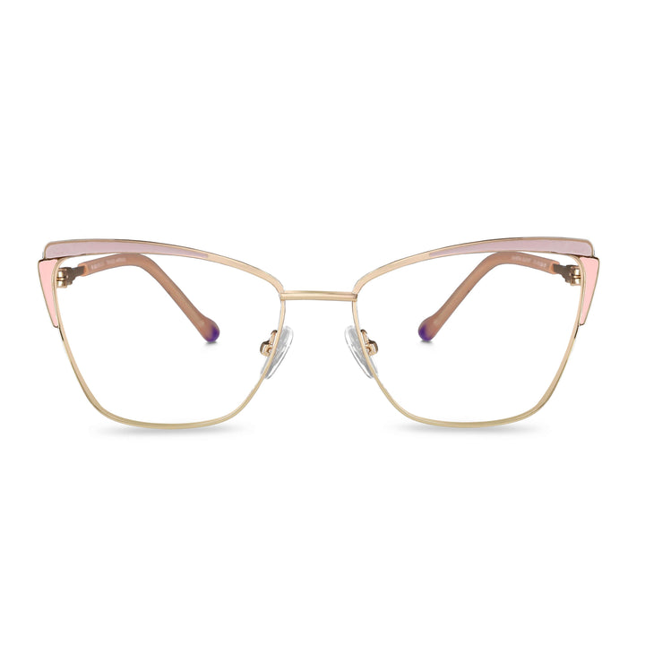 Eyeglasses metálicos agate pattern color gold and pink for women round face large. frames and lenses optical por mayor, optical wholesale lenses sustainables front view Bonoboss #color_rosado