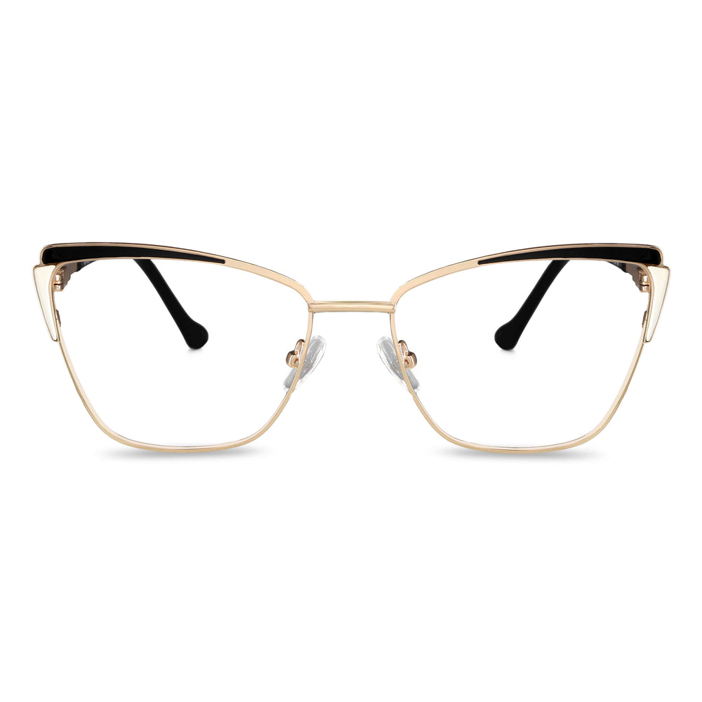 Eyeglasses metálicos agate pattern color gold and black for women round face large. frames and lenses optical por mayor, optical wholesale lenses sustainables front view Bonoboss #color_negro