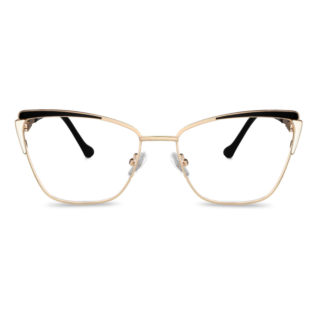 Eyeglasses metálicos agate pattern color gold and black for women round face large. frames and lenses optical por mayor, optical wholesale lenses sustainables front view Bonoboss #color_negro