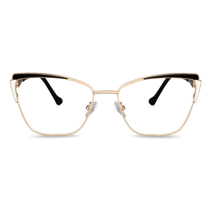 Eyeglasses metálicos agate pattern color gold and black for women round face large. frames and lenses optical por mayor, optical wholesale lenses sustainables front view Bonoboss #color_negro