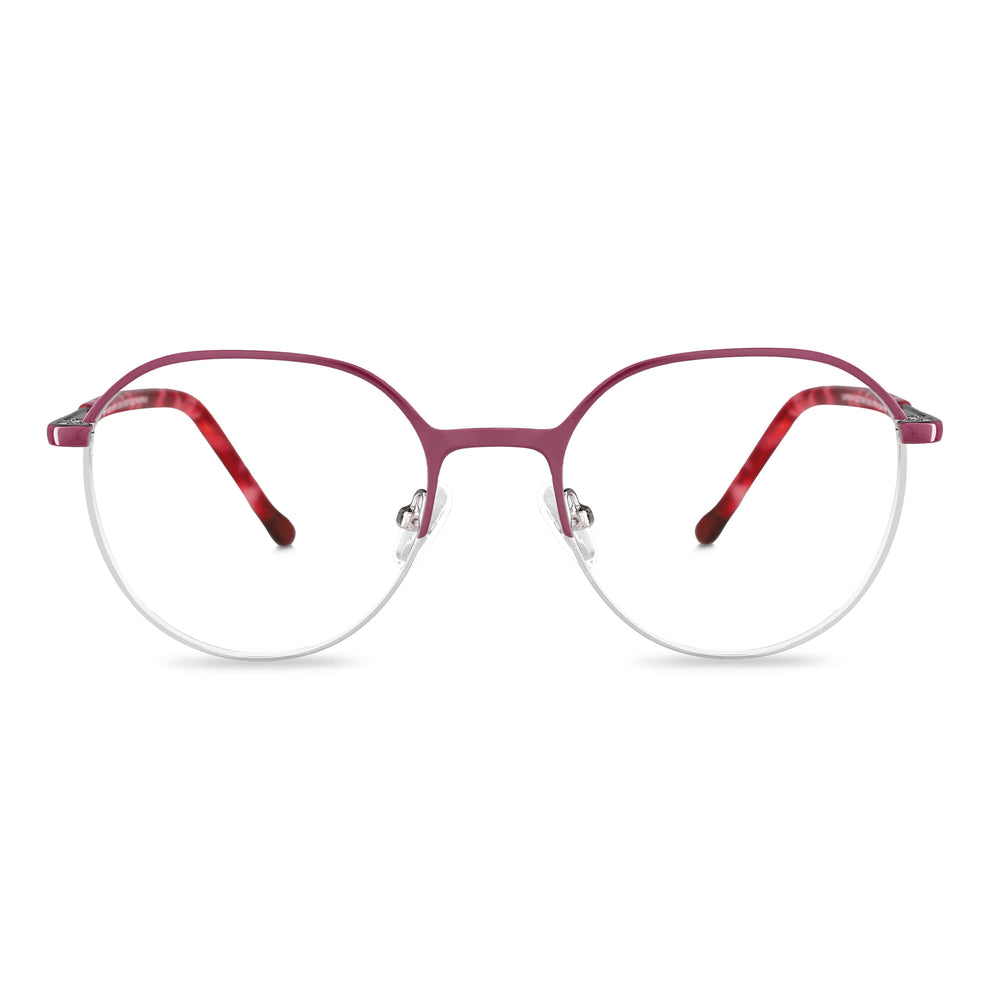 Eyeglasses red with the parte bottom color plateada and plaquetas silicona. temples with detalles internos color naranjo, red claro, burdeo combinan muy bien with the frente. lenses optical for kids and kids with cristales prescription incluidos and envío gratis. distribuidor and optical wholesale frames sustainables front view Bonoboss #color_rojo