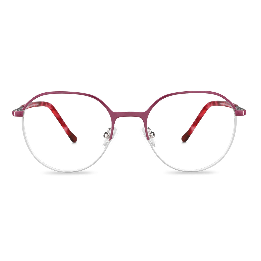 Eyeglasses red with the parte bottom color plateada and plaquetas silicona. temples with detalles internos color naranjo, red claro, burdeo combinan muy bien with the frente. lenses optical for kids and kids with cristales prescription incluidos and envío gratis. distribuidor and optical wholesale frames sustainables front view Bonoboss #color_rojo