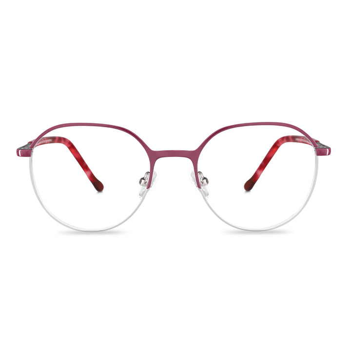 Eyeglasses red with the parte bottom color plateada and plaquetas silicona. temples with detalles internos color naranjo, red claro, burdeo combinan muy bien with the frente. lenses optical for kids and kids with cristales prescription incluidos and envío gratis. distribuidor and optical wholesale frames sustainables front view Bonoboss #color_rojo