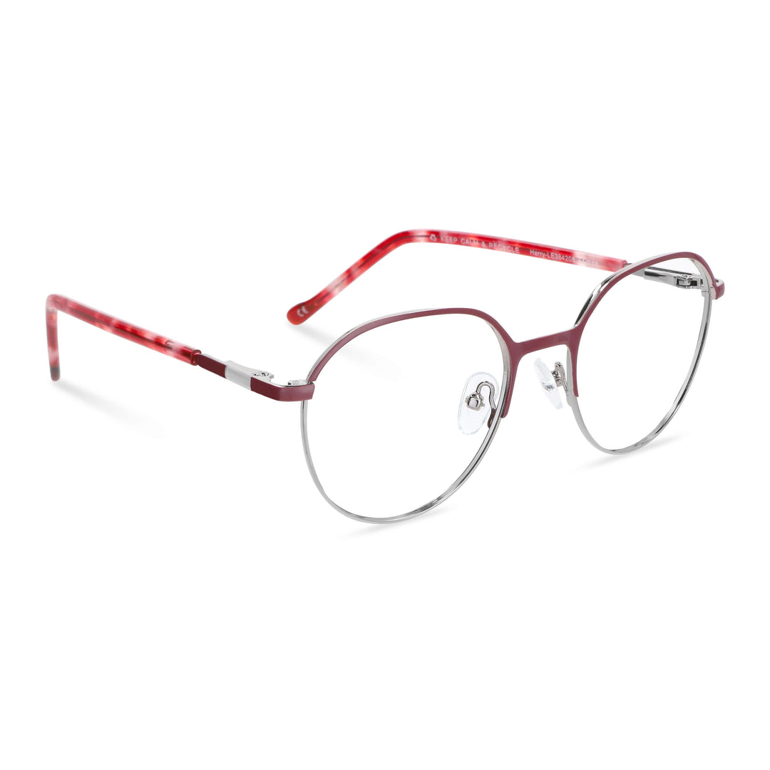 Eyeglasses red with the parte bottom color plateada and plaquetas silicona. temples with detalles internos color naranjo, red claro, burdeo combinan muy bien with the frente. lenses optical for kids and kids with cristales prescription incluidos and envío gratis. distribuidor and optical wholesale frames sustainables angled view side Bonoboss #color_rojo