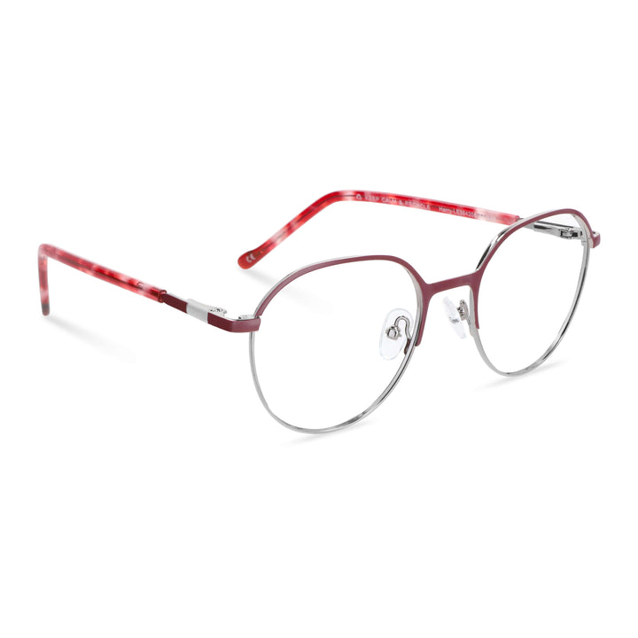 Eyeglasses red with the parte bottom color plateada and plaquetas silicona. temples with detalles internos color naranjo, red claro, burdeo combinan muy bien with the frente. lenses optical for kids and kids with cristales prescription incluidos and envío gratis. distribuidor and optical wholesale frames sustainables angled view side Bonoboss #color_rojo