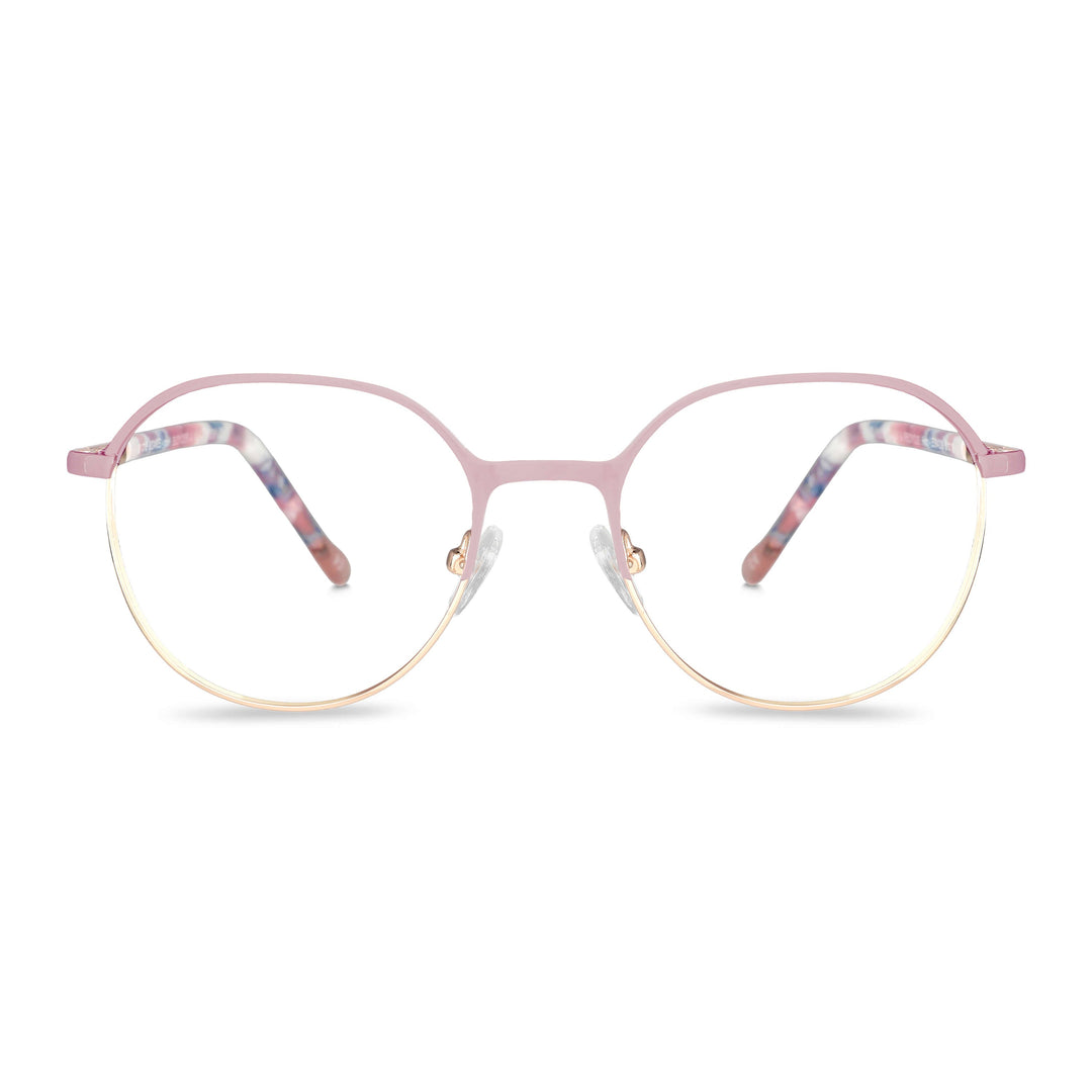 Eyeglasses pink with the parte bottom color dorada and plaquetas silicona. temples with detalles internos white, blue, celeste que combinan muy bien with the frente. lenses optical for kids and kids with cristales prescription incluidos and envío gratis. distribuidor and optical wholesale frames sustainables Bonoboss #color_rosado