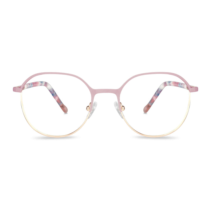 Eyeglasses pink with the parte bottom color dorada and plaquetas silicona. temples with detalles internos white, blue, celeste que combinan muy bien with the frente. lenses optical for kids and kids with cristales prescription incluidos and envío gratis. distribuidor and optical wholesale frames sustainables Bonoboss #color_rosado