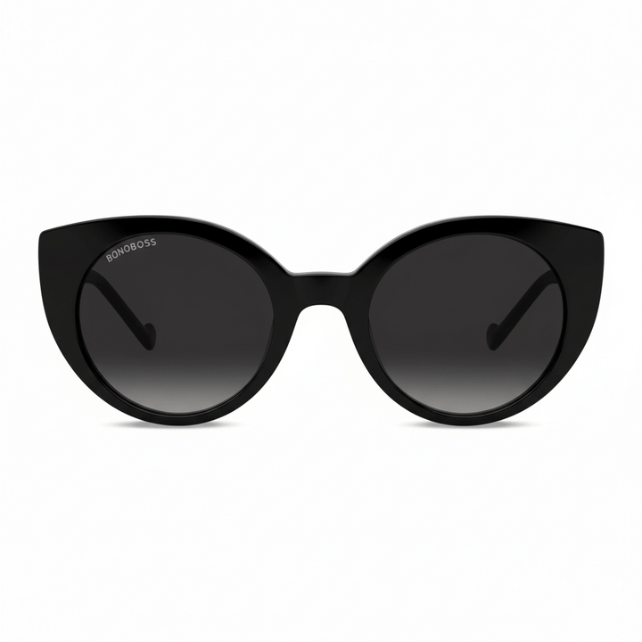 Front view sunglasses gafa polarized forma agatada retro for men and women round face large Bonoboss #color_negro