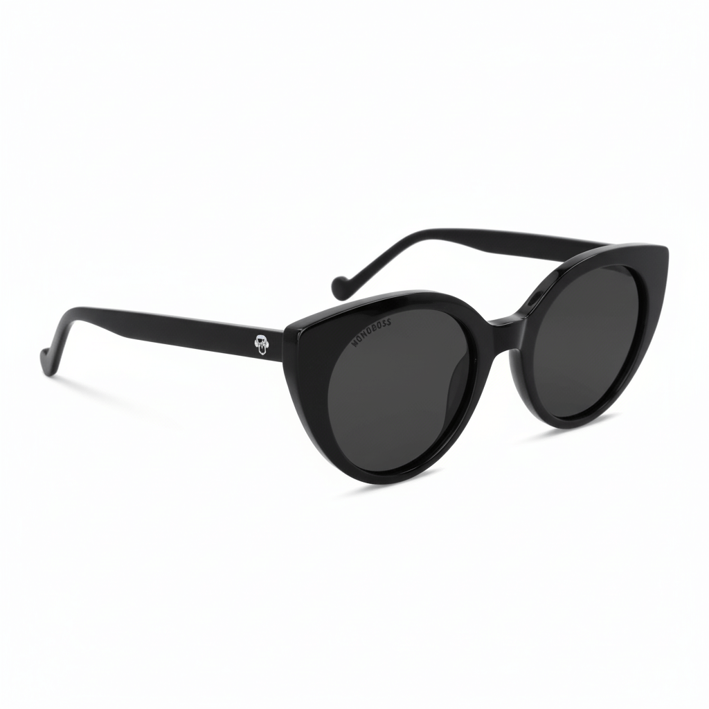 Side view unos sunglasses gafa polarized forma agatada retro for men and women round face large Bonoboss #color_negro