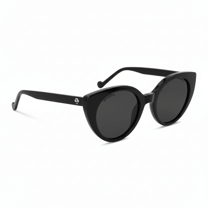 Side view unos sunglasses gafa polarized forma agatada retro for men and women round face large Bonoboss #color_negro