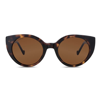 vista frontal de anteojos gafas de sol polarizadas de forma agatada para hombre y mujer de cara redonda u ovalada grande de color carey #color_carey