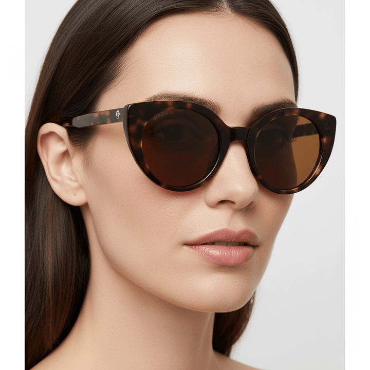 Una women in close up and side view wearing eyeglasses sunglasses polarized agate pattern or cat eyes for men and women round face u ovalada large tortoise Bonoboss #color_carey
