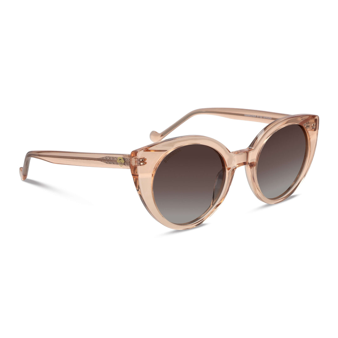Side view unos sunglasses eyewear polarized forma agatada retro for women round face large color champagne pink Bonoboss #color_champagne