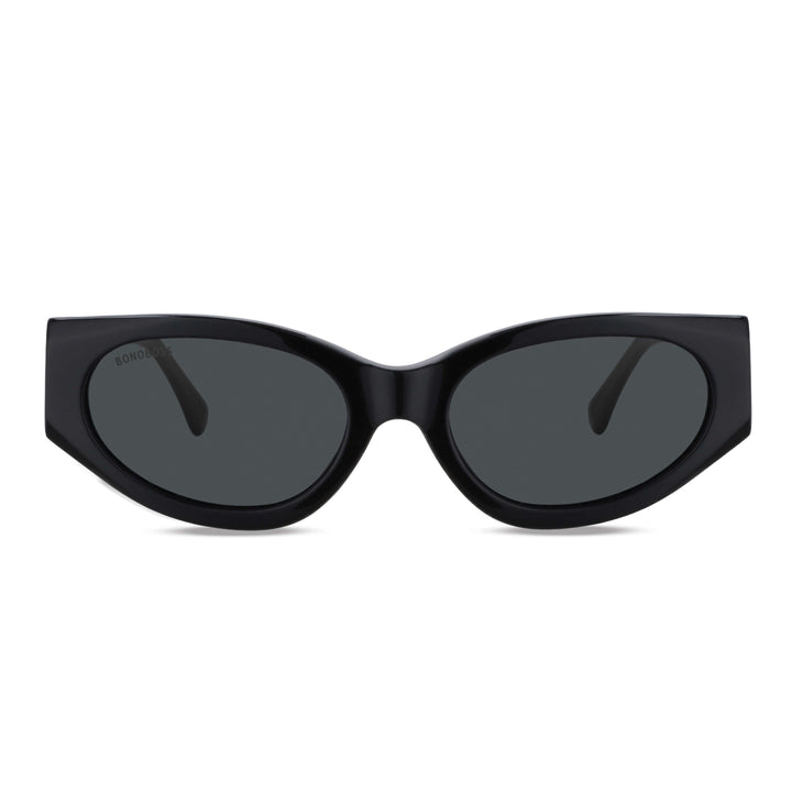 Eyeglasses sunglasses agate pattern for women round face large polarized with or sin prescription optica front view with lenses black oscuros color Bonoboss #color_negro