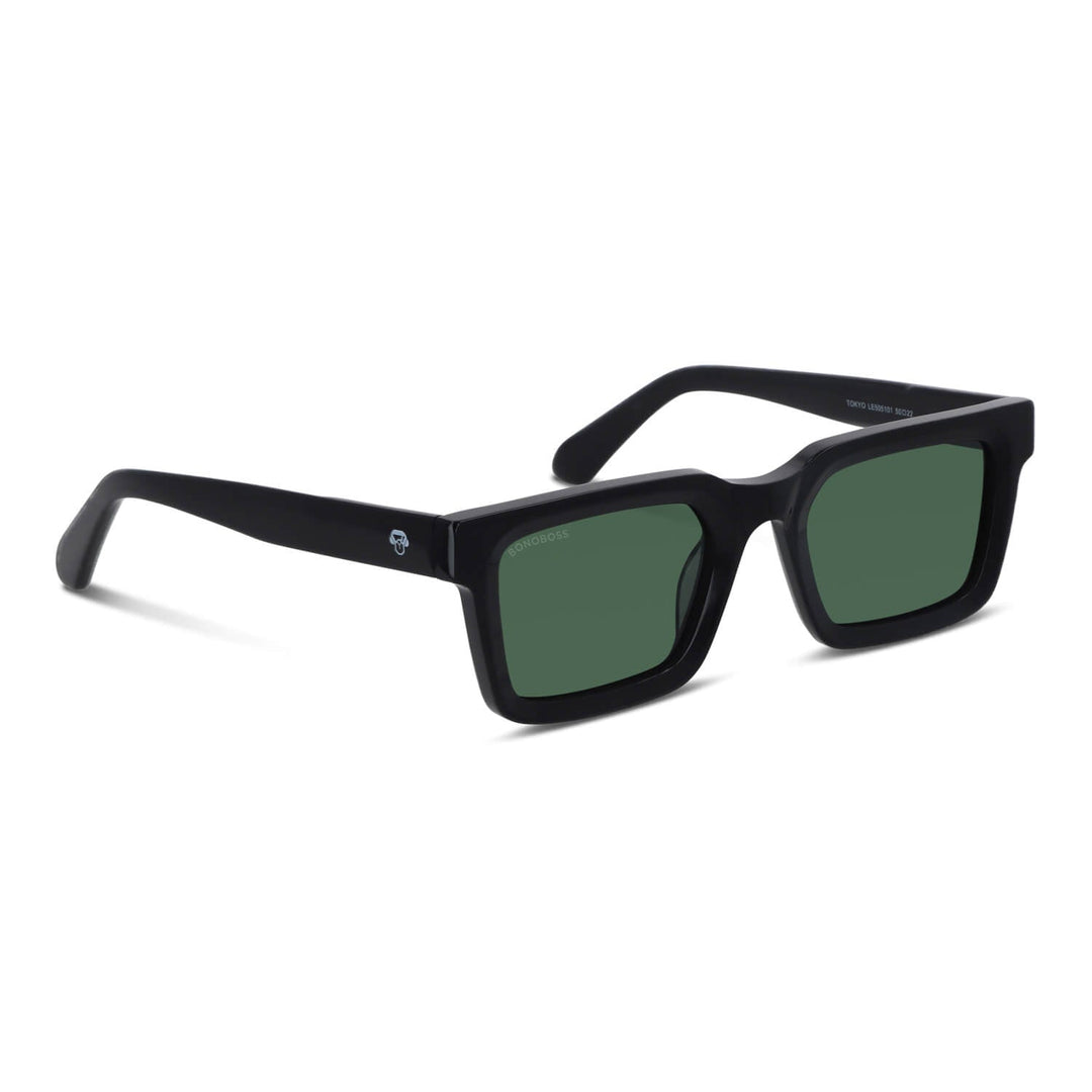 Sunglasses polarized for men and women rectangular black cristal g15 larges for round face Bonoboss #color_negro