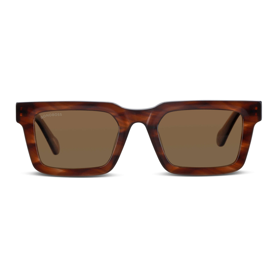 Sunglasses polarized for men and women rectangular tortoise cristal café larges for round face Bonoboss #color_brown