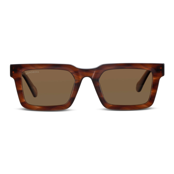 Sunglasses polarized for men and women rectangular tortoise cristal café larges for round face Bonoboss #color_brown