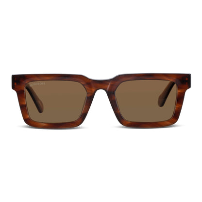 anteojos de sol polarizados para hombre y mujer rectangulares de color carey cristal café grandes para cara redonda  #color_brown