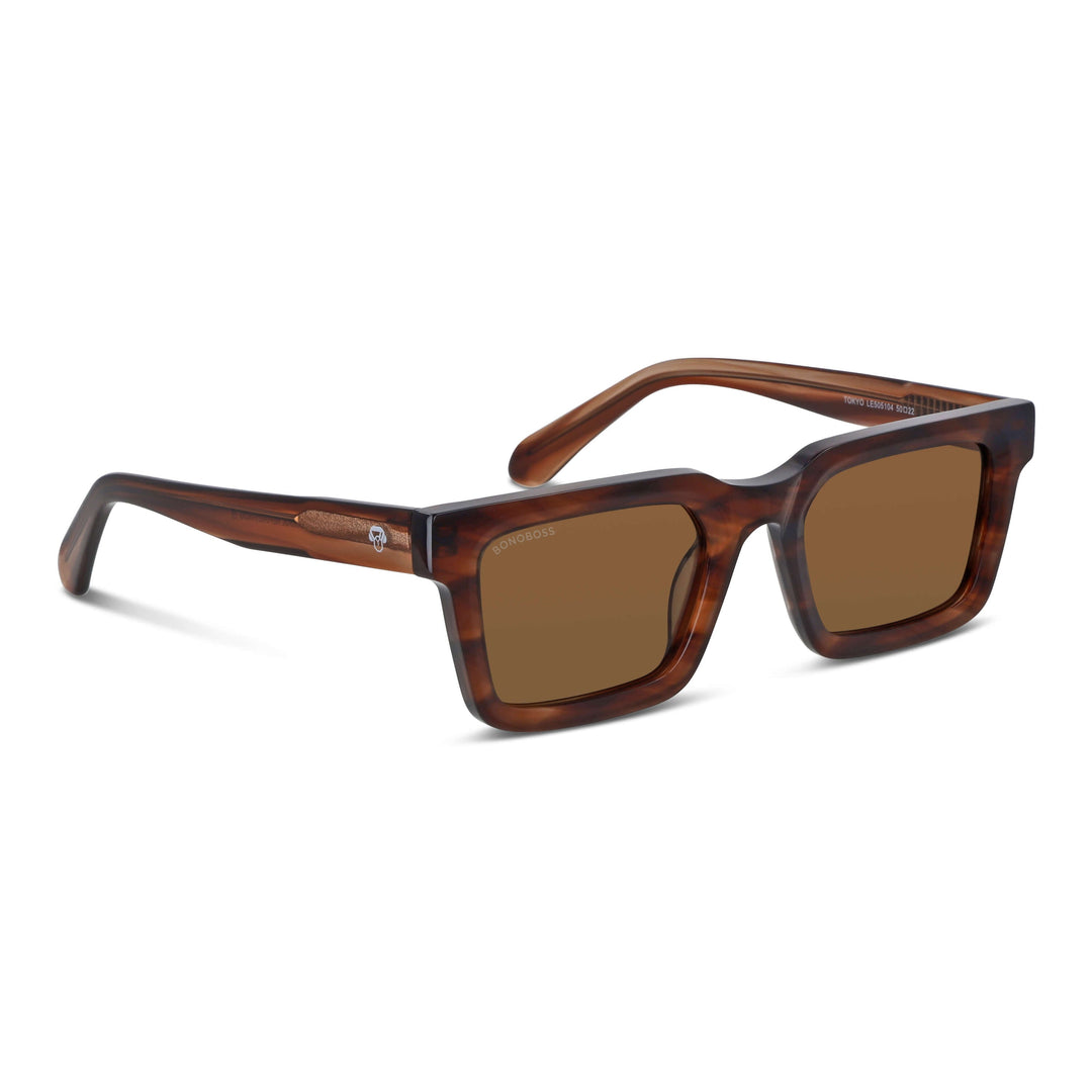 Sunglasses polarized for men and women rectangular tortoise cristal café larges for round face Bonoboss #color_brown