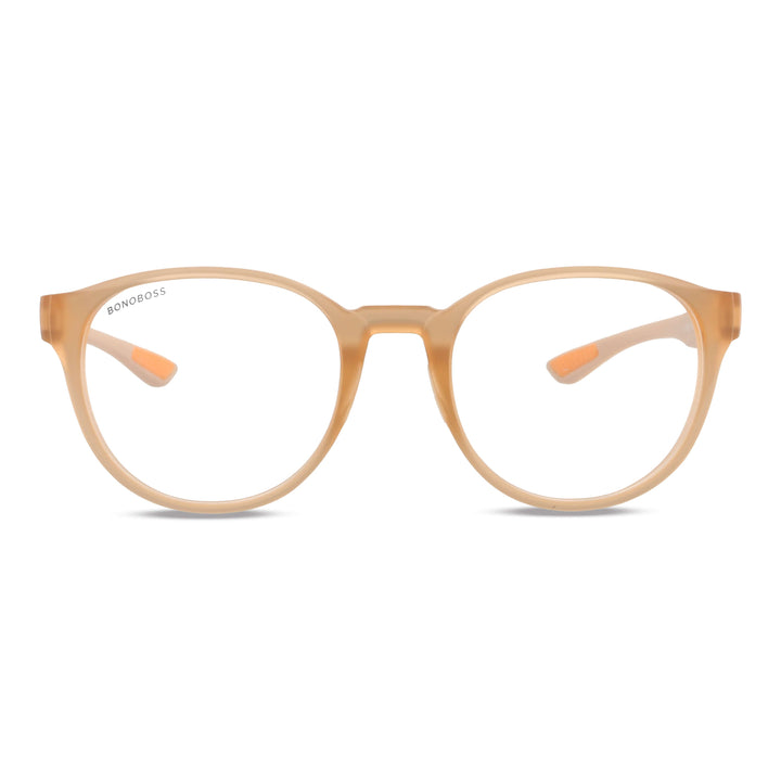 Eyeglasses optical eyewear with or sin prescription optica frames recycled plastic or sustainable acetate color durazno front view Bonoboss #color_peach