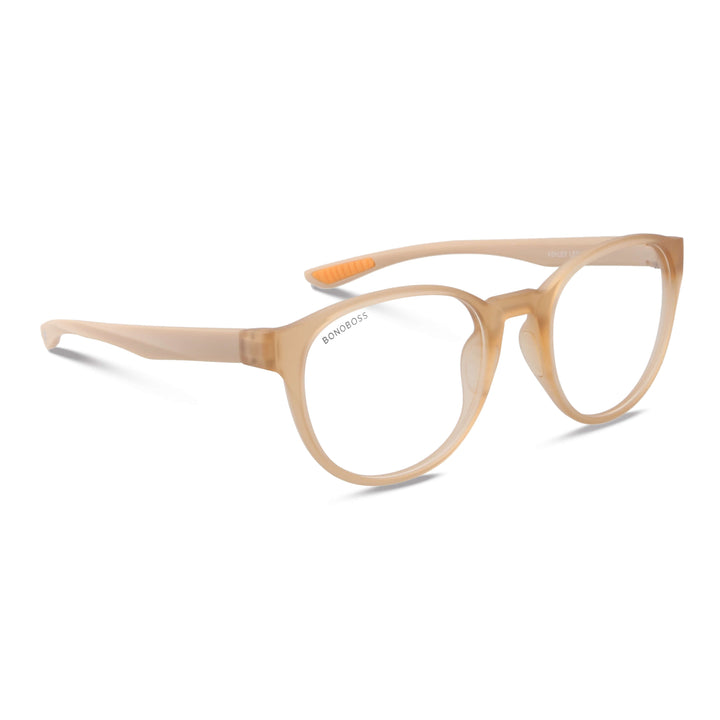 Eyeglasses optical eyewear with or sin prescription optica frames recycled plastic or sustainable acetate color durazno side view Bonoboss #color_peach