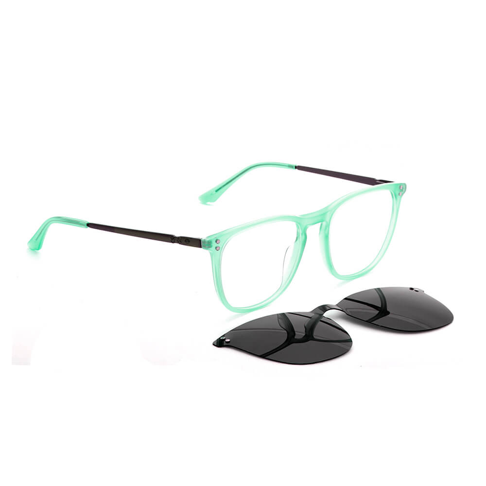 Erika rayban blue lenses optical with sun clip-on magnetico polarized prescription mayorista sustainable ecologico for homber and women angled view Bonoboss #color_green