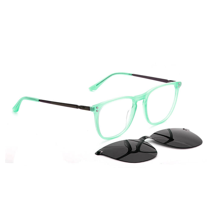Erika rayban blue lenses optical with sun clip-on magnetico polarized prescription mayorista sustainable ecologico for homber and women angled view Bonoboss #color_green
