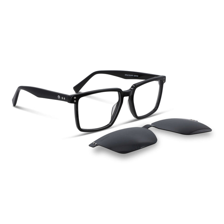 Frames optical with sun clip-on polarized rectangular optical frame sustainable acetate biodegradable for men and women round face large color Bonoboss #color_negro