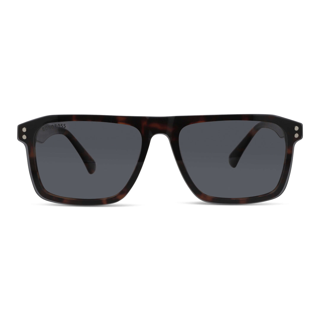 Eyeglasses frames optical frames with sun clip-on polarized rectangular larges in sustainable acetate biodegradable a angled view of the color Bonoboss #color_carey
