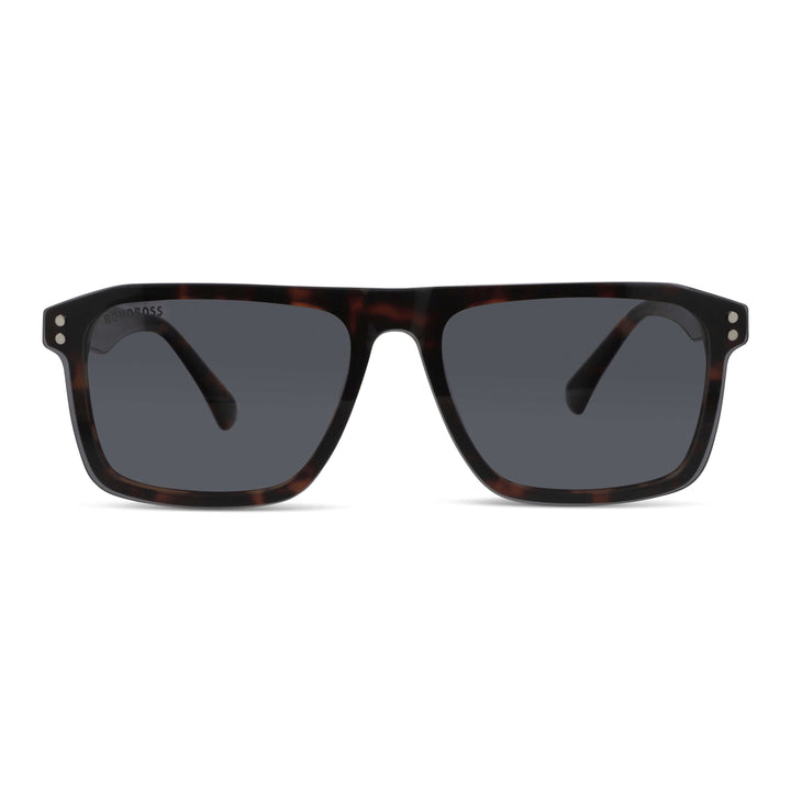 Eyeglasses frames optical frames with sun clip-on polarized rectangular larges in sustainable acetate biodegradable a angled view of the color Bonoboss #color_carey