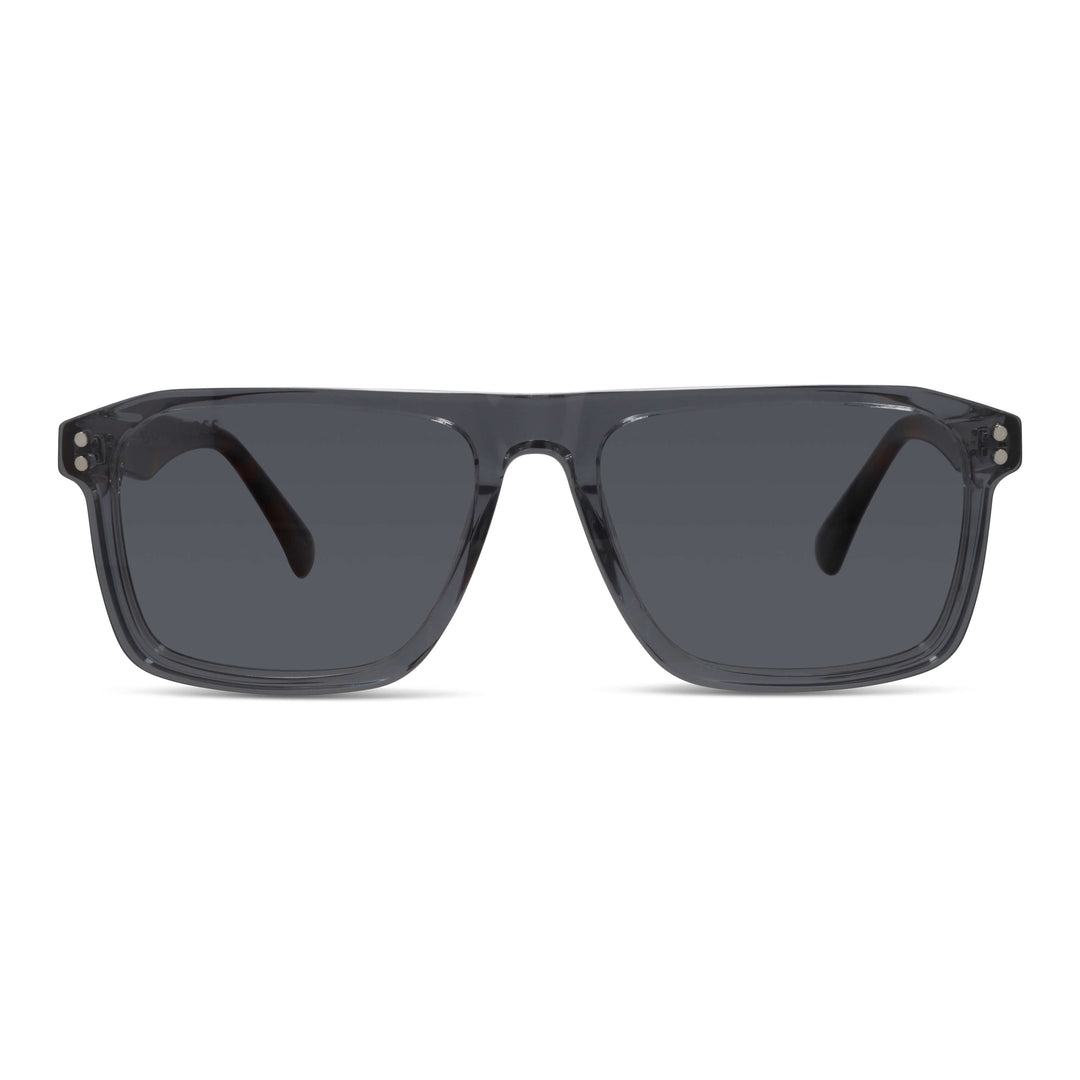 Eyeglasses frames optical frames with sun clip-on polarized rectangular larges in sustainable acetate biodegradable a angled view of the color Bonoboss #color_transparente