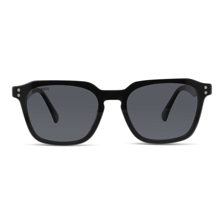 Frame optical with sun clip-on polarized geometrico optical frame sustainable acetate biodegradable for men and women cara ovalada large front view color Bonoboss #color_negro
