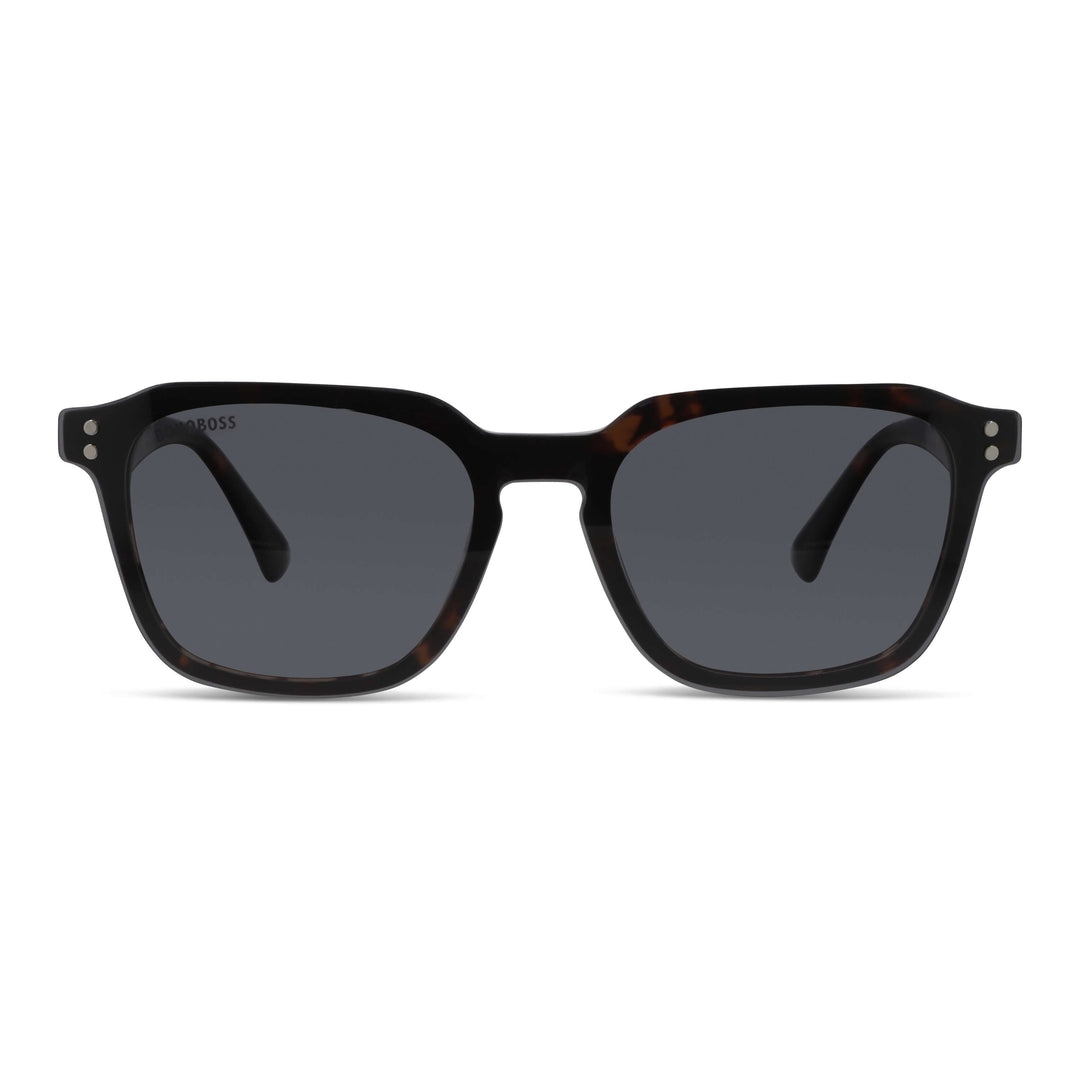 Frame optical with sun clip-on polarized geometrico optical frame sustainable acetate biodegradable for men and women cara ovalada large front view color Bonoboss #color_carey