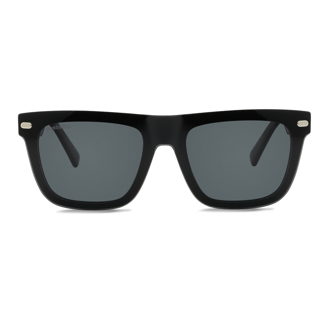 Eyeglasses eyewear opticas lenses frames polarized sun clip-on plastic sustainable acetate recycled xl extra large prescription moda men women round face large Bonoboss #color_negro