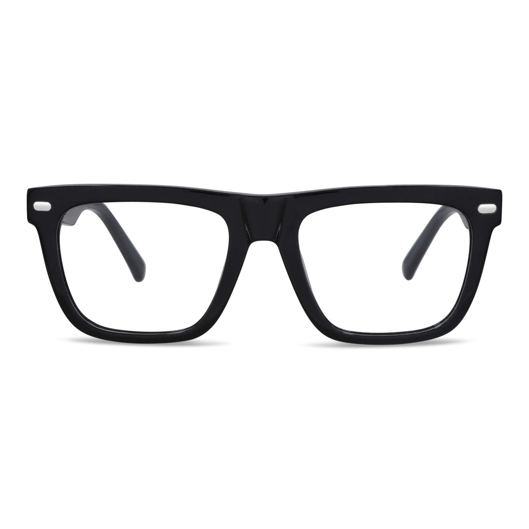 Eyeglasses eyewear opticas lenses frames polarized sun clip-on plastic sustainable acetate recycled xl extra large prescription moda men women round face large Bonoboss #color_negro