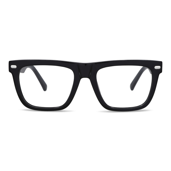 Eyeglasses eyewear opticas lenses frames polarized sun clip-on plastic sustainable acetate recycled xl extra large prescription moda men women round face large Bonoboss #color_negro