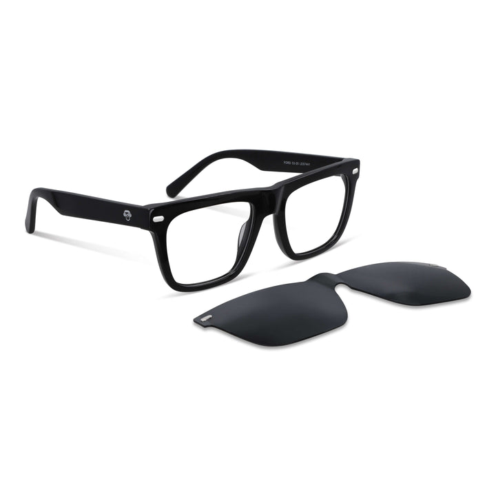 Eyeglasses eyewear opticas lenses frames polarized sun clip-on plastic sustainable acetate recycled xl extra large prescription moda men women round face large Bonoboss #color_negro