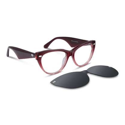lentes opticos color rojo agatados para mujer de cara redonda gorda grande con clip de sol polarizado y receta optica #color_rojo