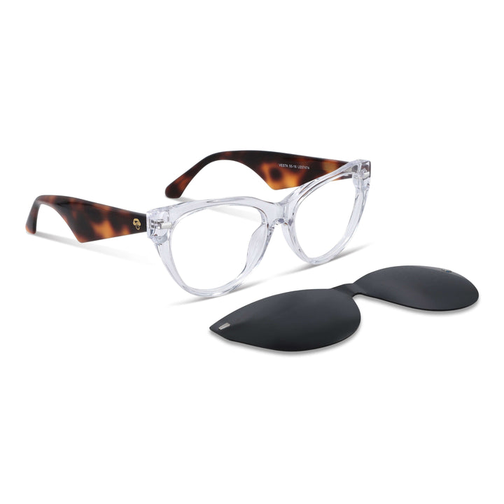 Eyeglasses eyewear opticas lenses frames polarized sun clip-on plastic sustainable acetate recycled prescription moda men women angled view optical frames for women round face large with sun clip-on polarized Bonoboss #color_transparente-carey