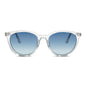 vista frontal de gafas anteojos de sol polarizados de color transparentes con lentes de color degradé azul. Estos lentes quedan bien en mujeres y hombres de cara redonda #color_transparente