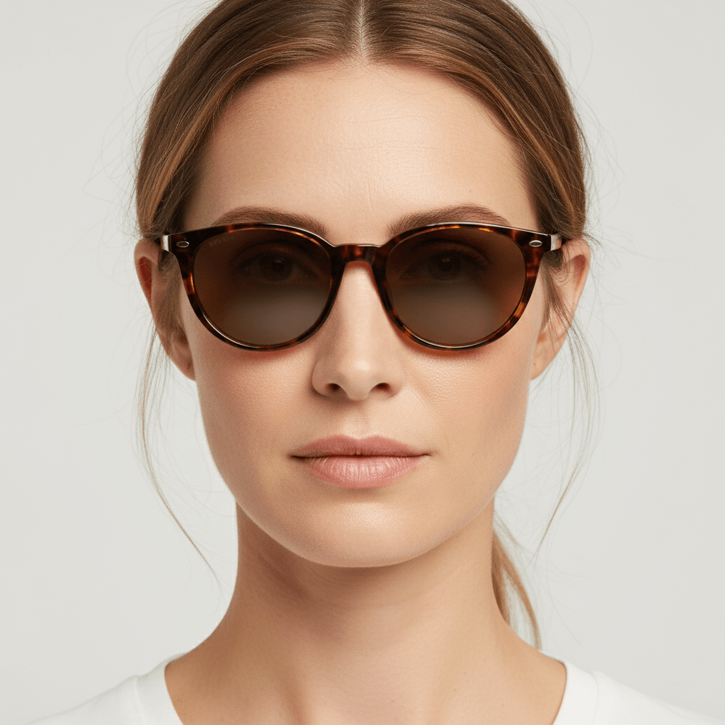 La front view unas women cara ovalada pelo colorin wearing eyewear sunglasses polarized tortoise with color lenses brown . estos lenses quedan bien in womenes and mens round face Bonoboss #color_carey