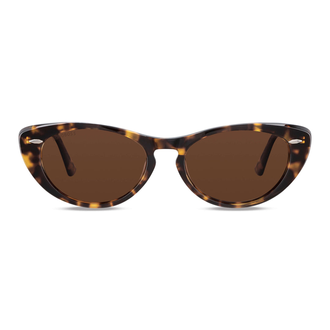 La front view unos sunglasses polarized bonoboss tortoise with lenses brown with puntos metalicos in the costados forma agatada and with a puente for a nariz ancha #color_carey