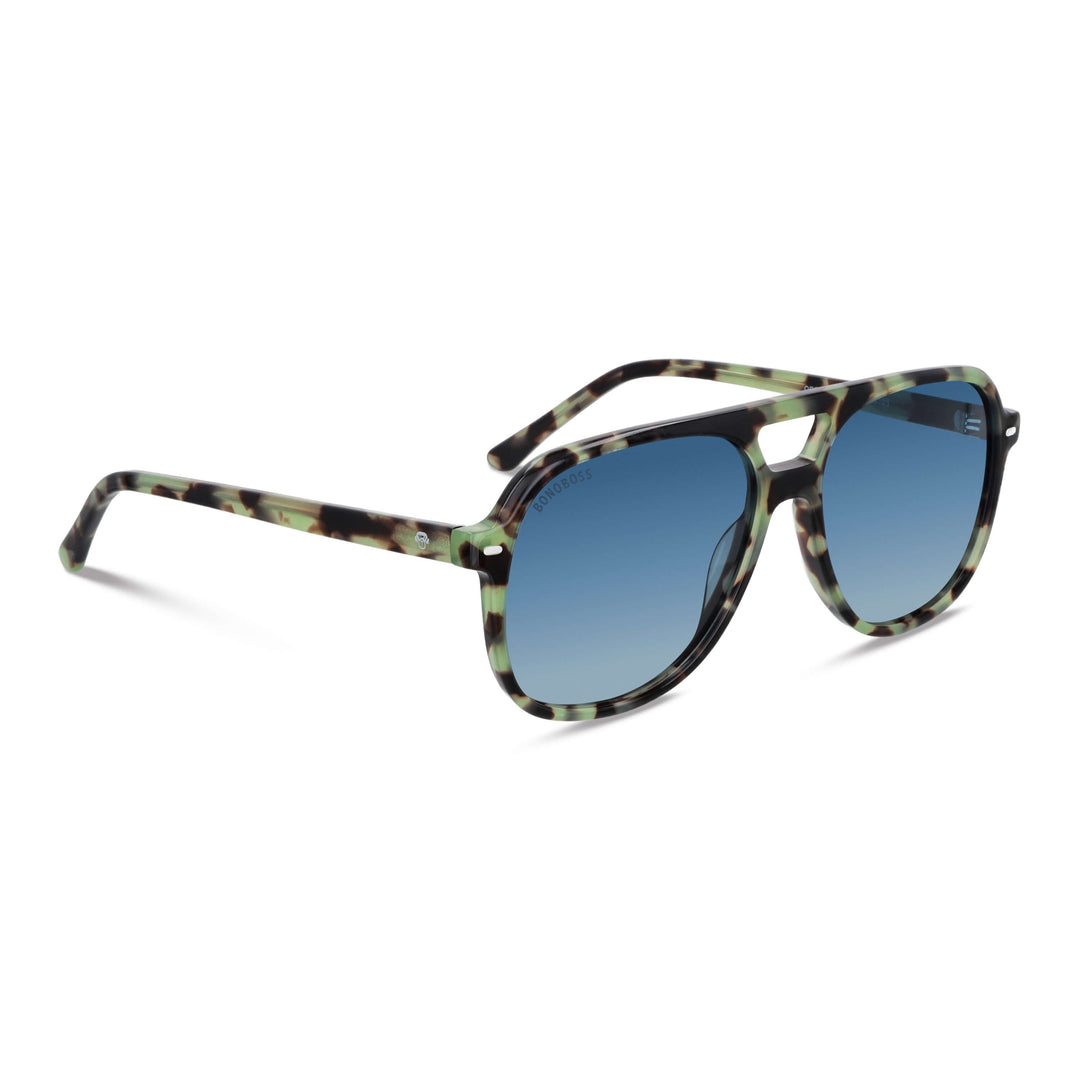 La side view unos sunglasses bonoboss oversized tortoise green militar with lenses gradient blue forma aviador clasica moda for men and women #color_verde