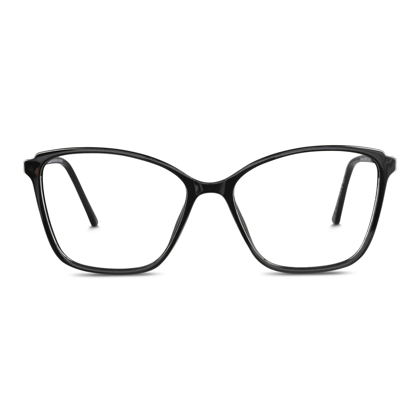 anteojos opticos para mujer de cara redonda grande con acetato de color negro vista frontal. Distribuidor mayorista de opticas lentes plastico reciclado#color_negro