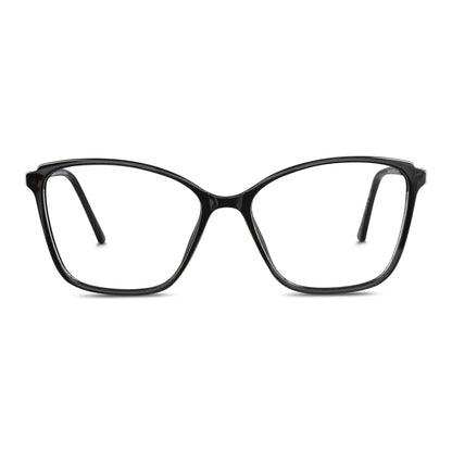 anteojos opticos para mujer de cara redonda grande con acetato de color negro vista frontal. Distribuidor mayorista de opticas lentes plastico reciclado#color_negro