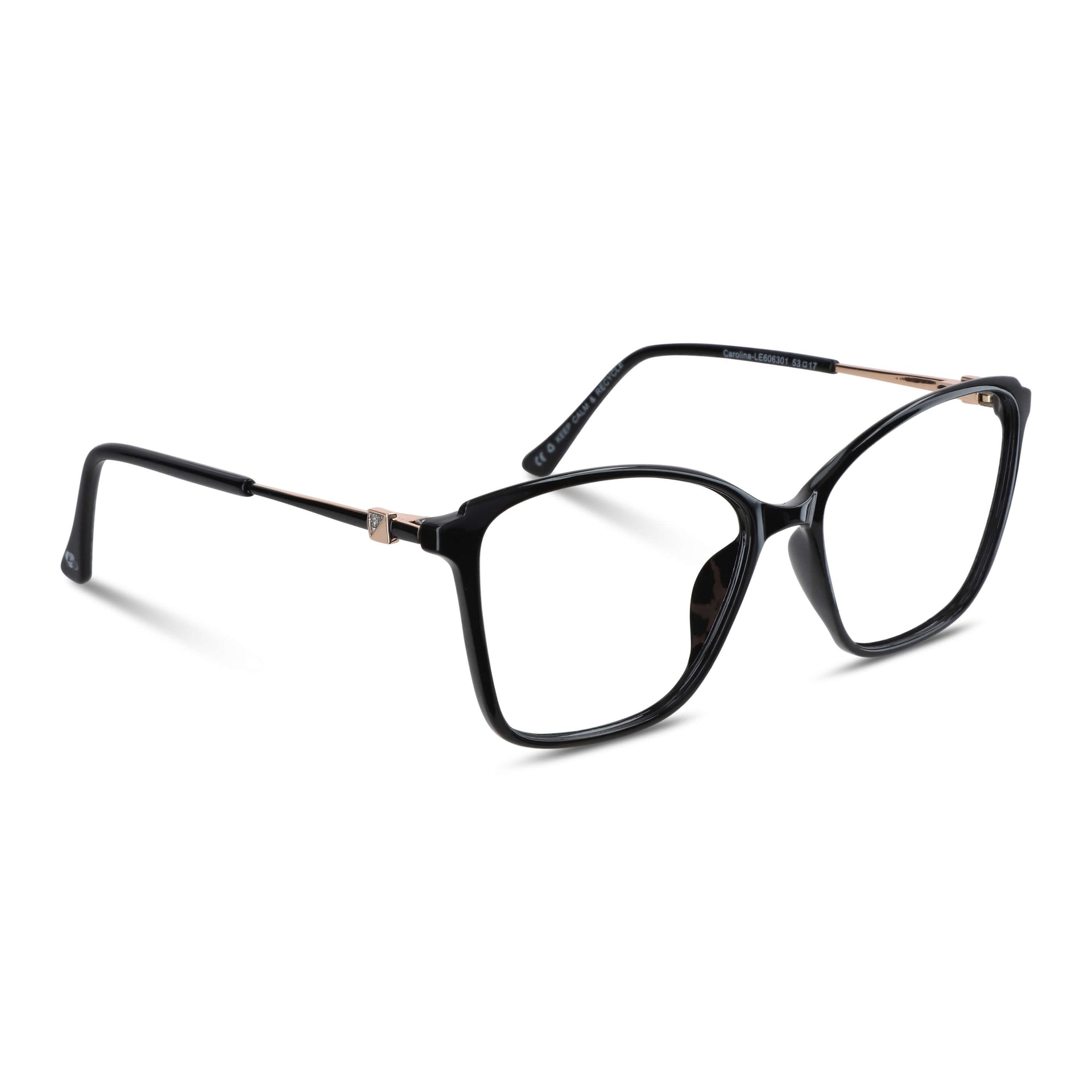 anteojos opticos para mujer de cara redonda grande con acetato de color negro vista lateral. Distribuidor mayorista de opticas lentes plastico reciclado#color_negro