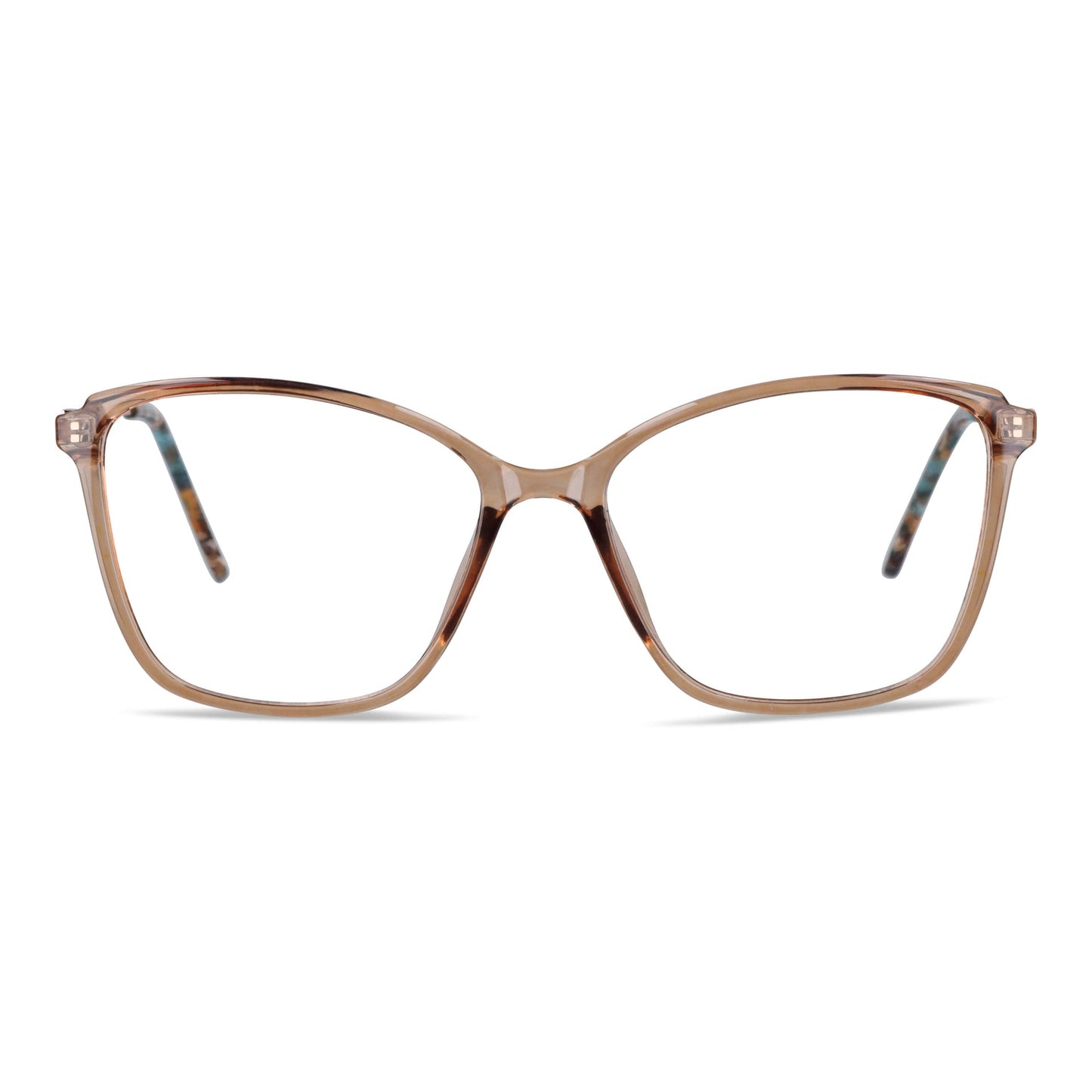 anteojos opticos para mujer de cara redonda grande con acetato de color durazno vista frontal. Distribuidor mayorista de opticas lentes plastico reciclado #color_champagne